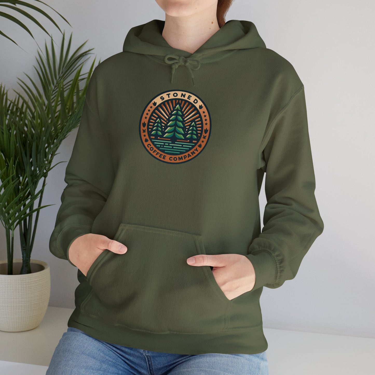 Hooded Sweatshirt Stoned Coffee Company Pine Trees Logo