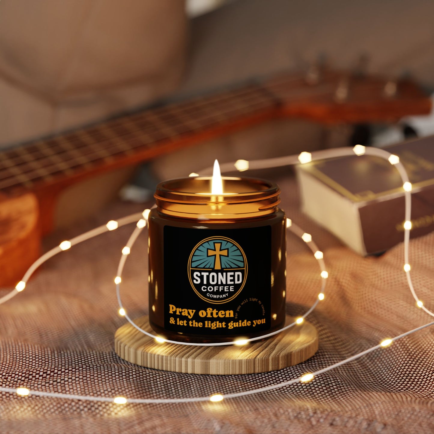 Stoned Coffee Soy Candle — "Pray Often" Amber Jar (Multi-Size)