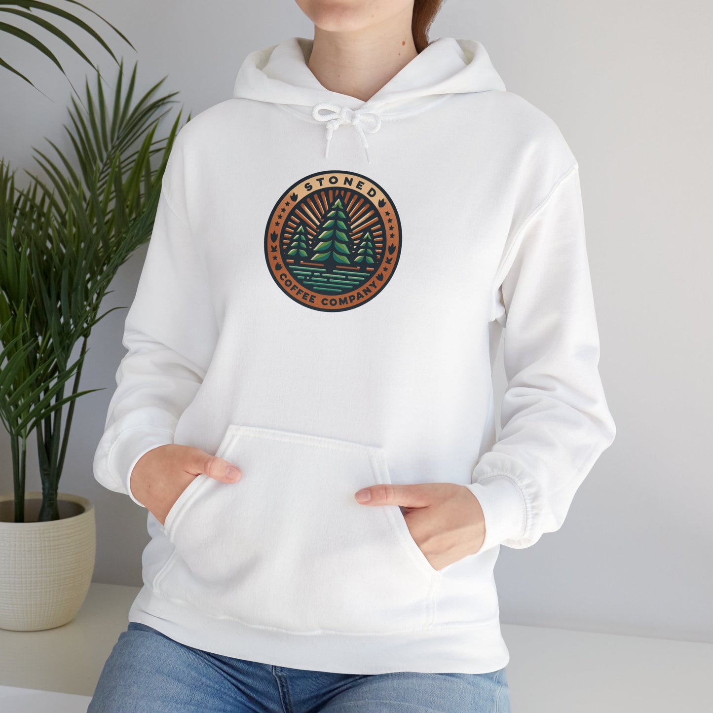 Hooded Sweatshirt Stoned Coffee Company Pine Trees Logo