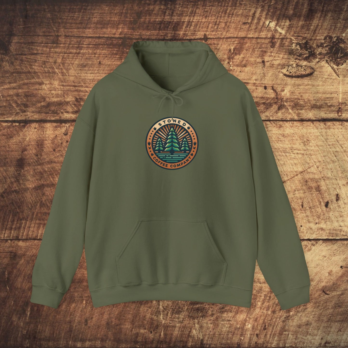 Hooded Sweatshirt Stoned Coffee Company Pine Trees Logo