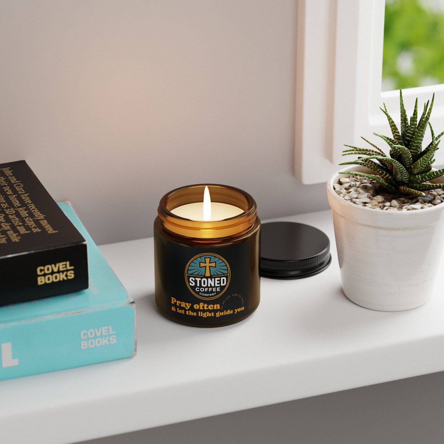 Stoned Coffee Soy Candle — "Pray Often" Amber Jar (Multi-Size)